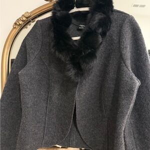 100% Wool Tribal Fur Trimmed Cardigan Jacket – Cozy Winter | Size S